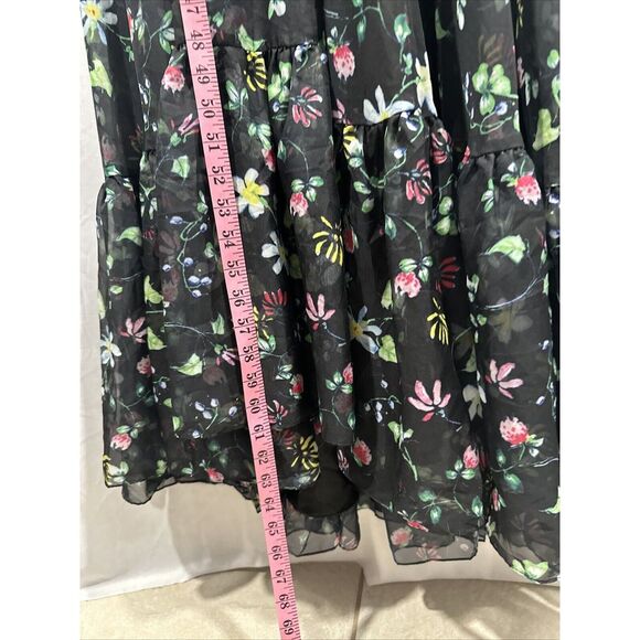 NWT $598 MAC DUGGAL [ 6 ] Chiffon Floral Hi Neck Puff Sleeve‎ Gown Black - Picture 8 of 16